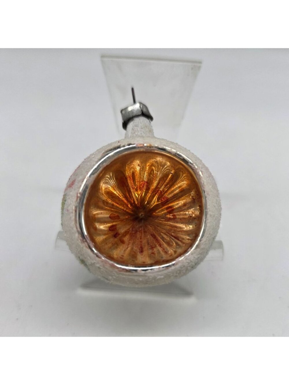 Indent Glass Christmas Ornament Germany Sugar Coasted Hand Painted 2.5" VTG